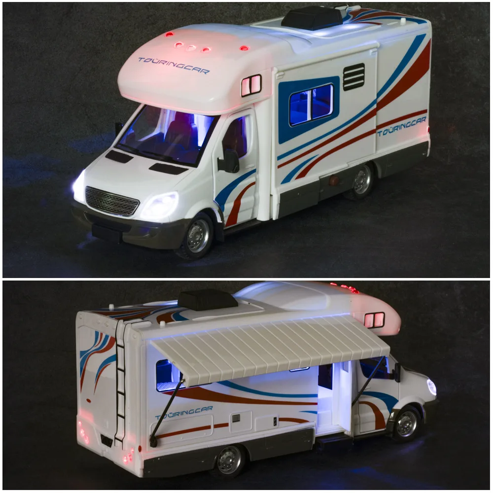 1:32 Sprinter luksusowy samochód kempingowy rekreacyjny aluminiowy Model samochodu RV symulacja diecastów i pojazdy zabawkowe kolekcja samochód z napędem Pull Back