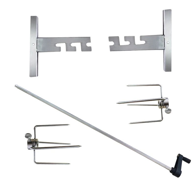 304 stainless steel barbecue bracket hand crank rotating rotisserie chicken rack roast leg of lamb fork thickened and lengthened