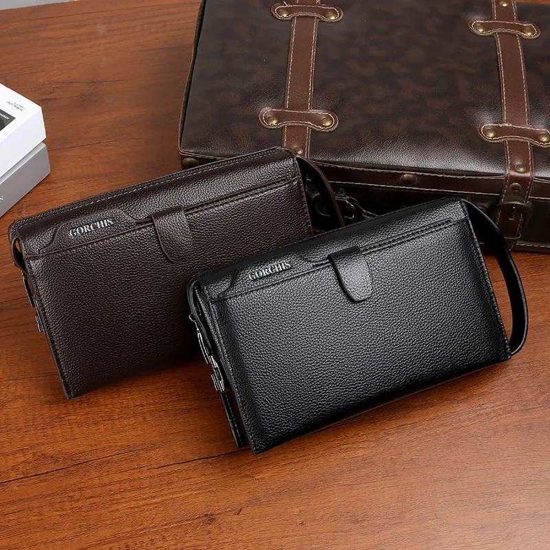 New Men's combination lock anti-theft clutch bag handbag business soft leather wallet 12-slot card phone bag bolso hombre sac