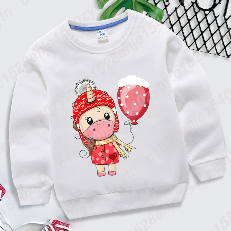 

Popular Christmas Unicorn Print Hoodeless Sweatshirts Children Autumn Winter Tops Casual Solid Color Boys Girls O Neck Pullovers