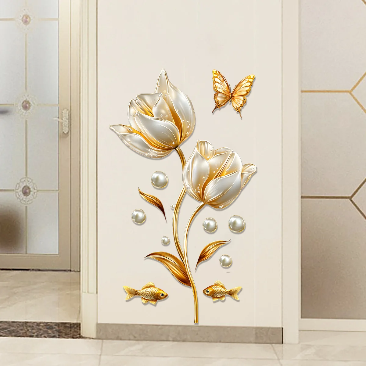 3D توليب الجدار ملصق فراشة زهرة ملصقات للإزالة غرفة المعيشة غرفة نوم الحمام خلفية ديكور المنزل الديكور الملصقات