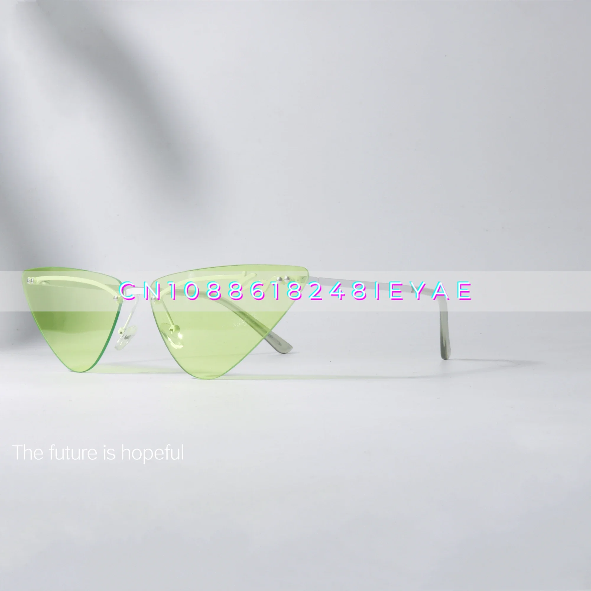 Fresh Avocado Sunglasses UV400 UV Protection Frameless Cat Eye Triangle Personalized Avant-garde Sunglasses