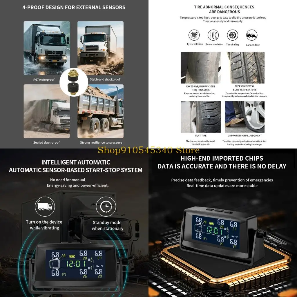 U2JA 6 Tire Pressure Alert System 8bar Limit Real Time Display Solar Powered for Car