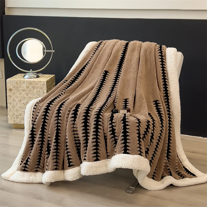 Manta Jacquard de Lana de Cordero Gruesa y Afelpada, Manta Doble para Siesta, Manta Individual para Oficina