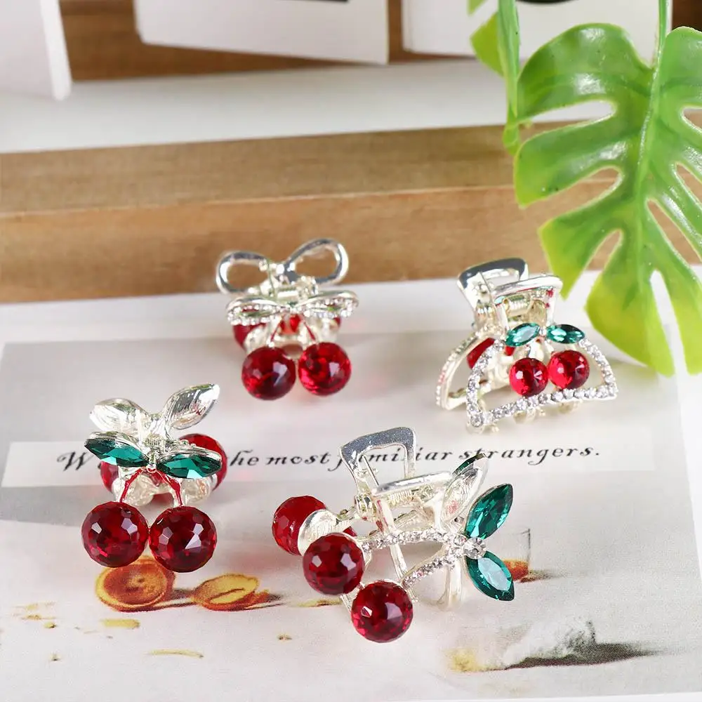 Small Hair Claws Red Mini Little Grab Clip Female Hair Accessories Cherry Hair Claw Rhinestone Hairpin Korean Style Headwear