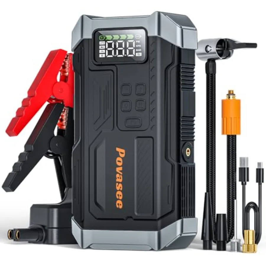 

[2026NEW Model] 5000A Jump Starter with Air CompressorCar Jumper Starter Portable with 150PSI Tire Inflator 12V Jump Box with L