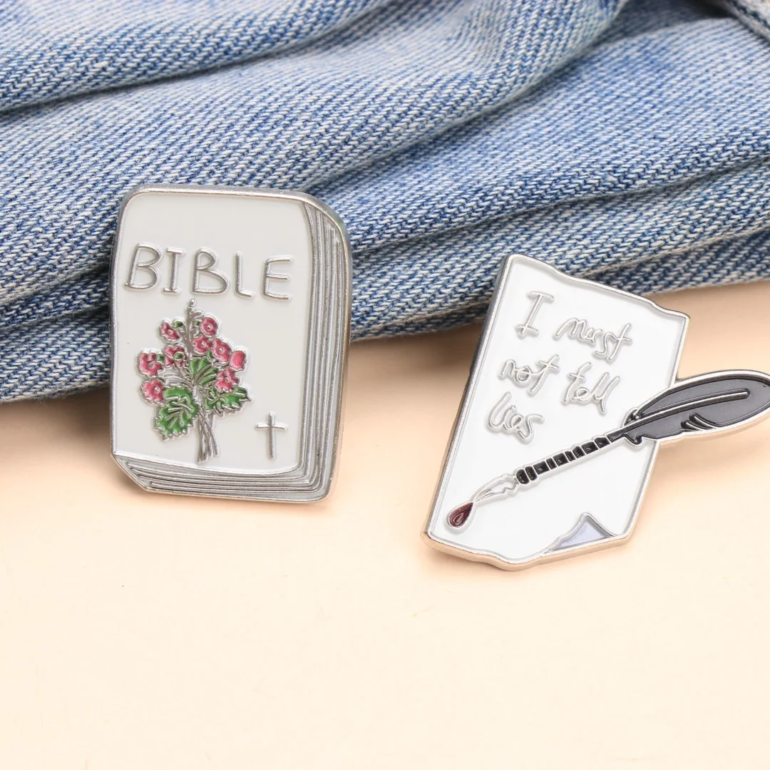 

BIBLE & 'I Must Not Tell Lies' Enamel Pin Set - Cartoon Punk Lapel Badges for Backpack DIY Gift