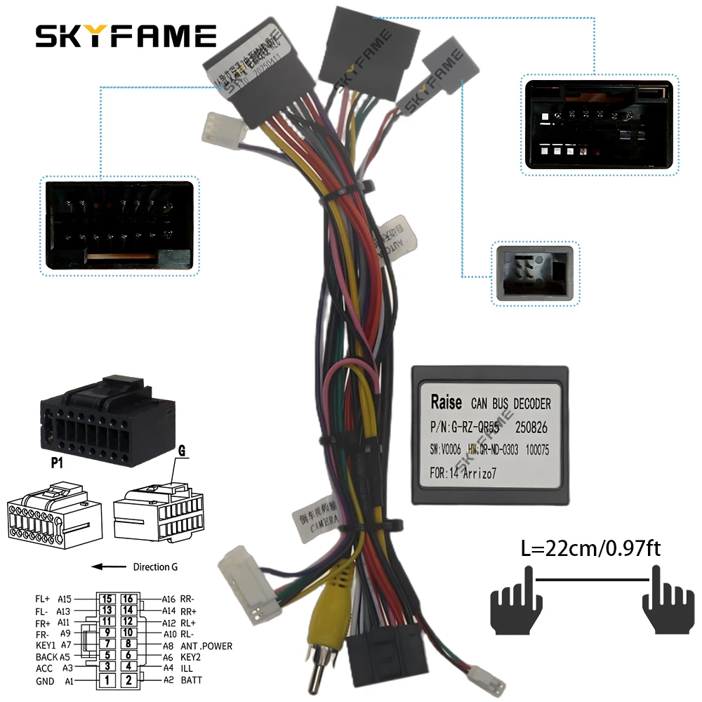 SKYFAME Car 16pin Wiring Harness Adapter Canbus Box Decoder Android Radio Power Cable For Chery Arrizo 7