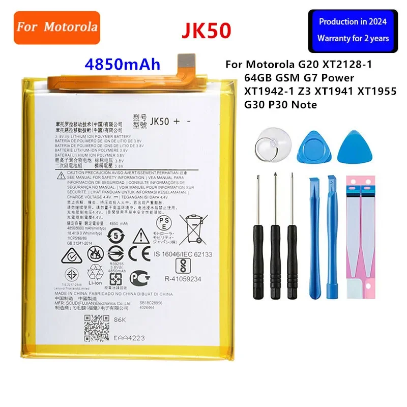 100% Original  JK50 4850mAh Battery For Motorola G20 XT2128-1 64GB GSM G7 Power XT1955 XT1942-1 Z3 XT1941 G30 P30 Note +Tools