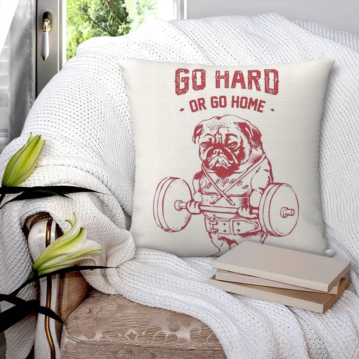 Go Hard Or Go Home Pug Square Pillowcase Pillow Cover Polyester Cushion Zip Decorative Comfort Throw Pillow for Home Sofa