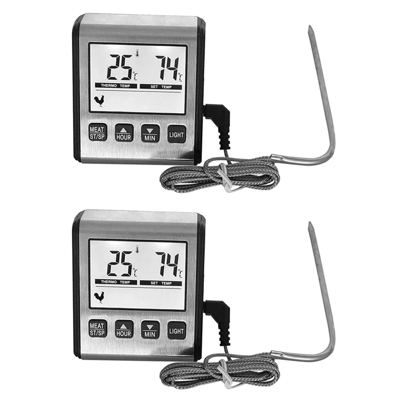 2Pcs TP710 Digital Cooking Meat Thermometer, Large LCD Backlight Food Thermometer With Stainless Steel Probe