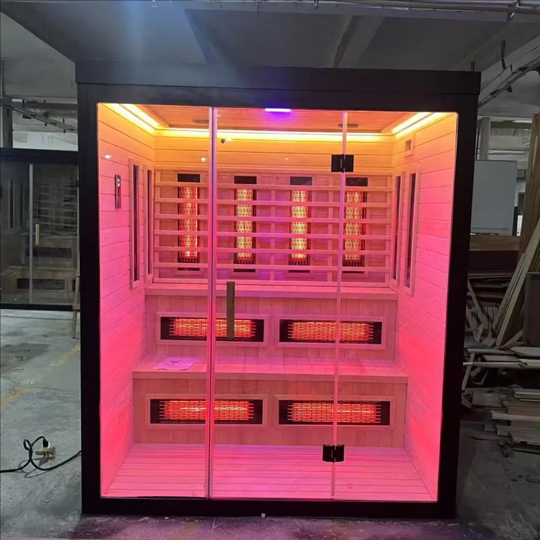 2-Person Outdoor Dry Ozone Steam Sauna Red Light Therapy Panel Modern Traditional Design Electric Heating for Villas Solid Wood