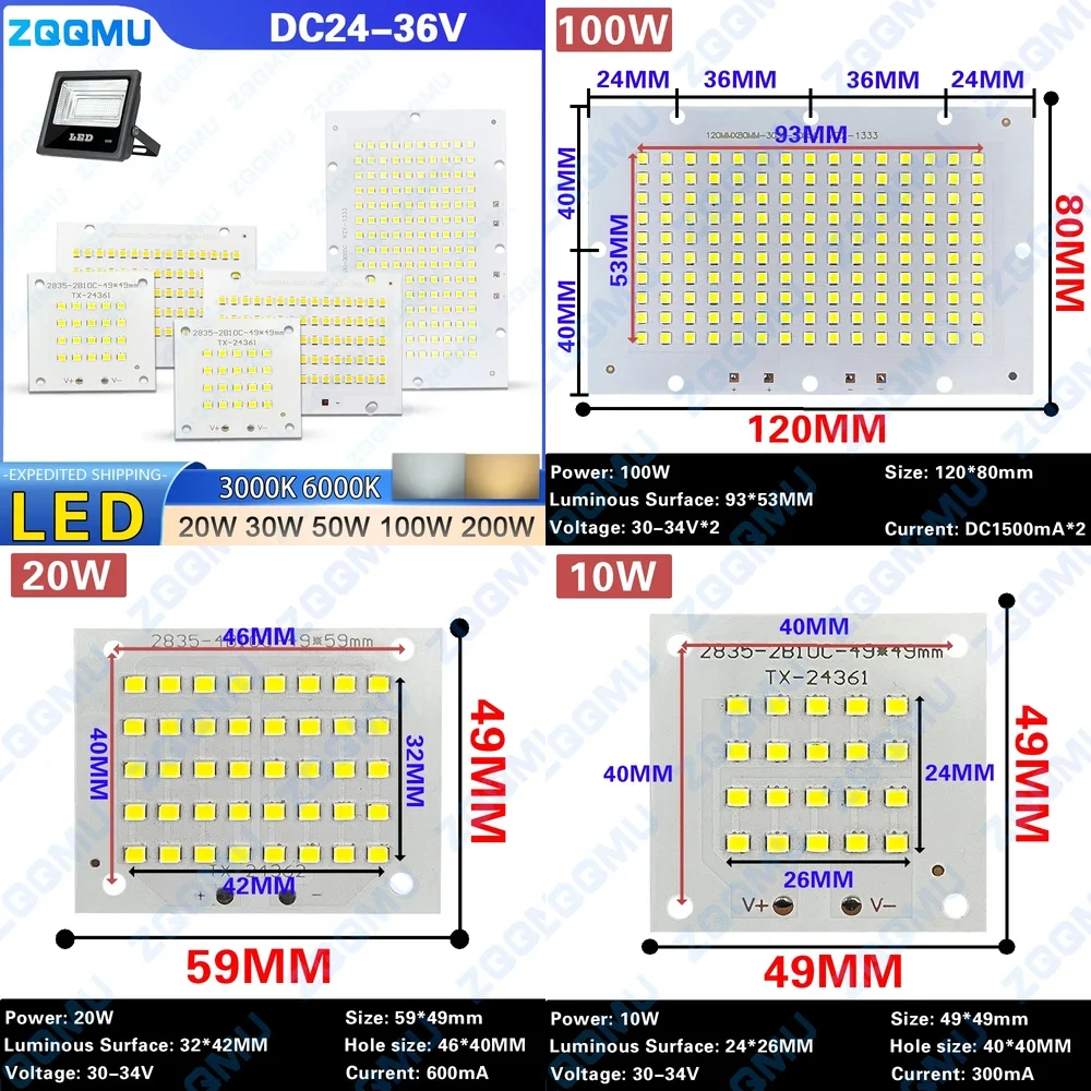 

High Power LED Beads Matrix Spotlight 20W 30W 50W 100W 150W Solar Outdoor Flood Light Chip Board for Garden Yard Street Lighting