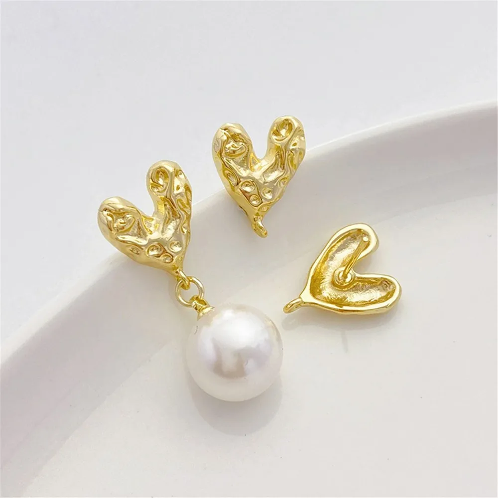 

14K Gold-Color with Hanging Rings Irregular Love Peach Heart Earrings Handmade DIY Earrings Ear Accessories Materials E064