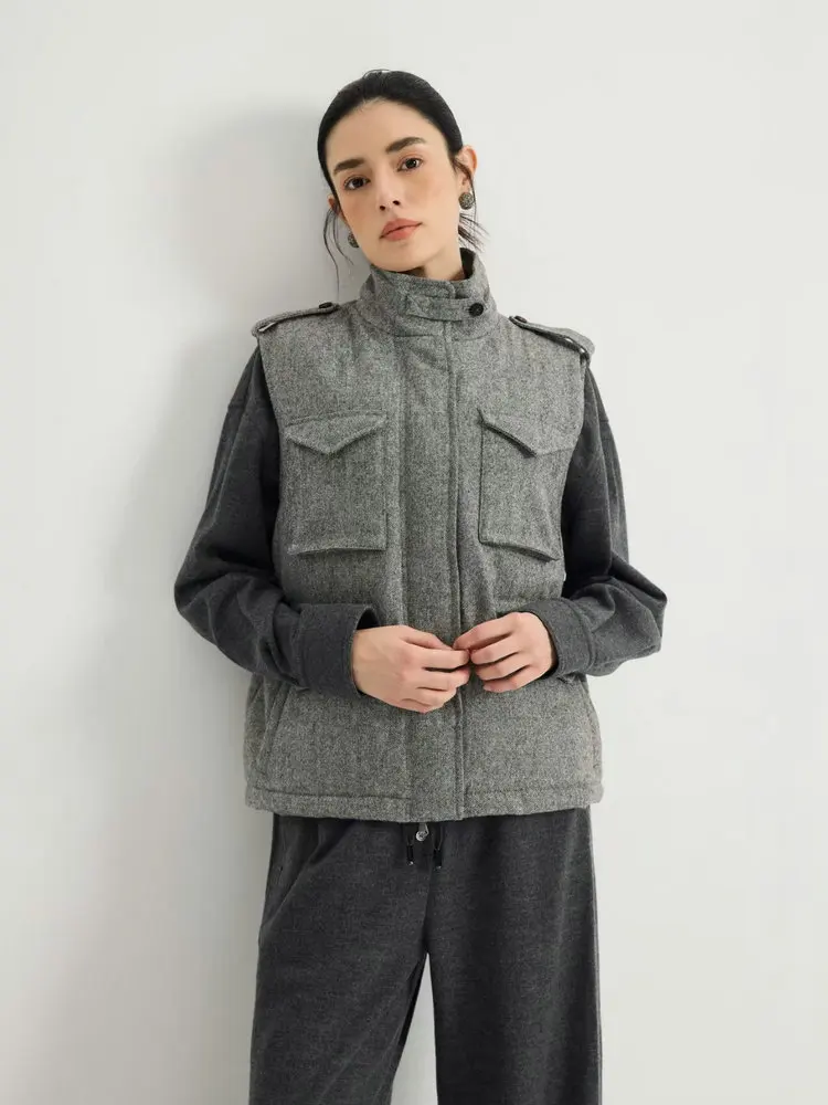 2026Autumn/Winter Women's Stand-Collar Sleeveless Goose Down & Wool Vest