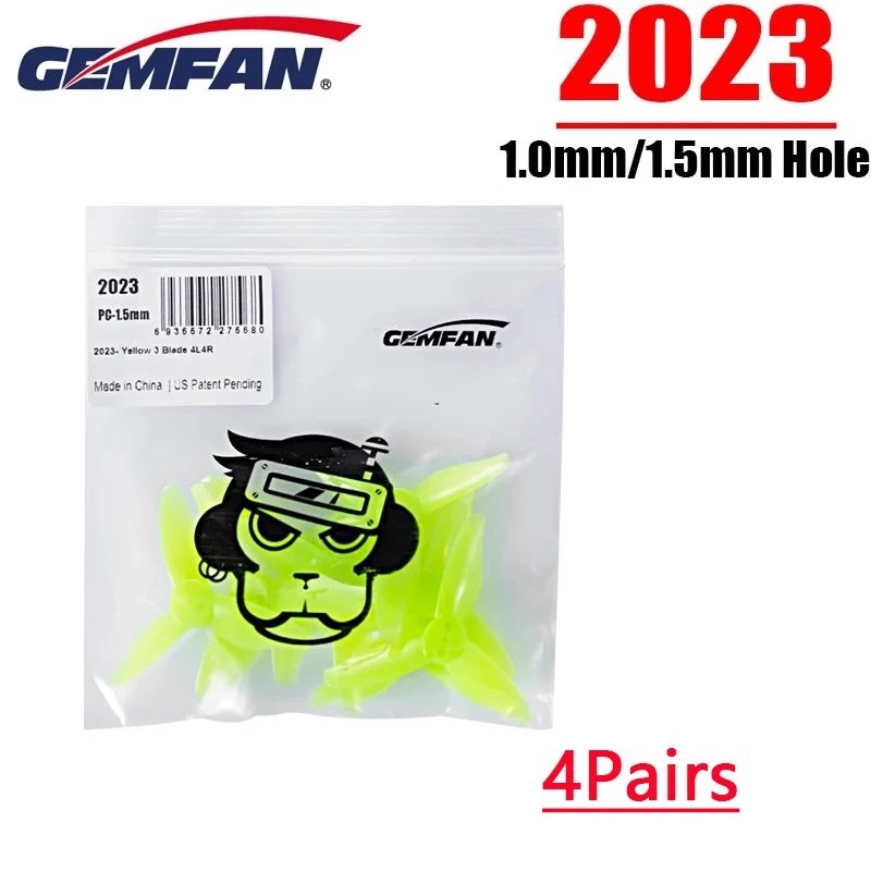 GEMFAN Motorstator 2023-Hélice à 3 Pales de 2 Pouces, Diamètre du Trou Central de 1.0mm/1.5mm, pour Drone FPV RC, Cure-Dent, 4 Paires