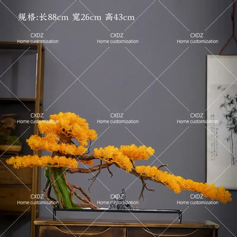 Simulation Welcome Pine Plant in Pot Entrance Ornament for Living Room New Chinese Style Model Room Sales Office Hotel