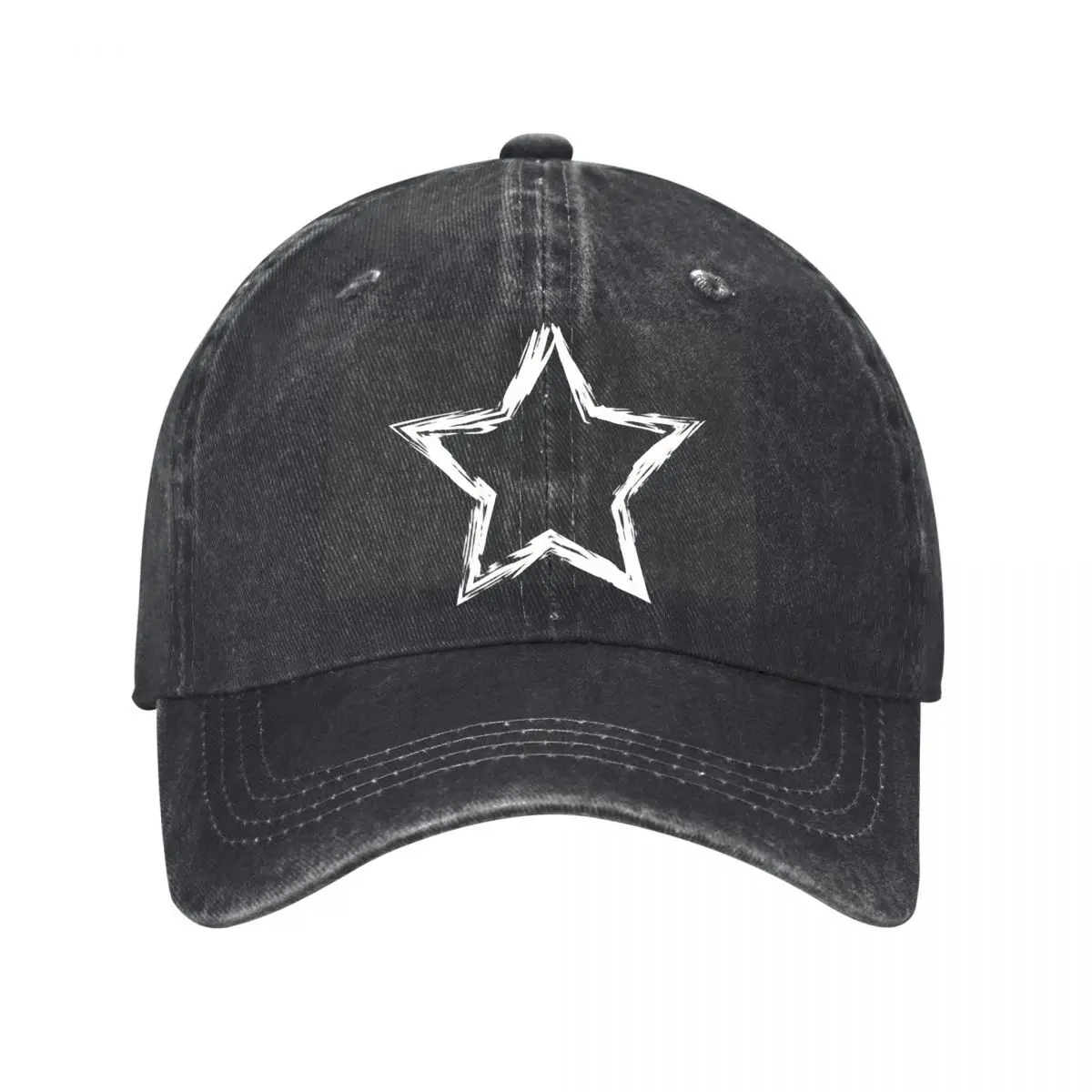 Faint Five Point Star Outline Design Washed Baseball Cap Outdoor Hat