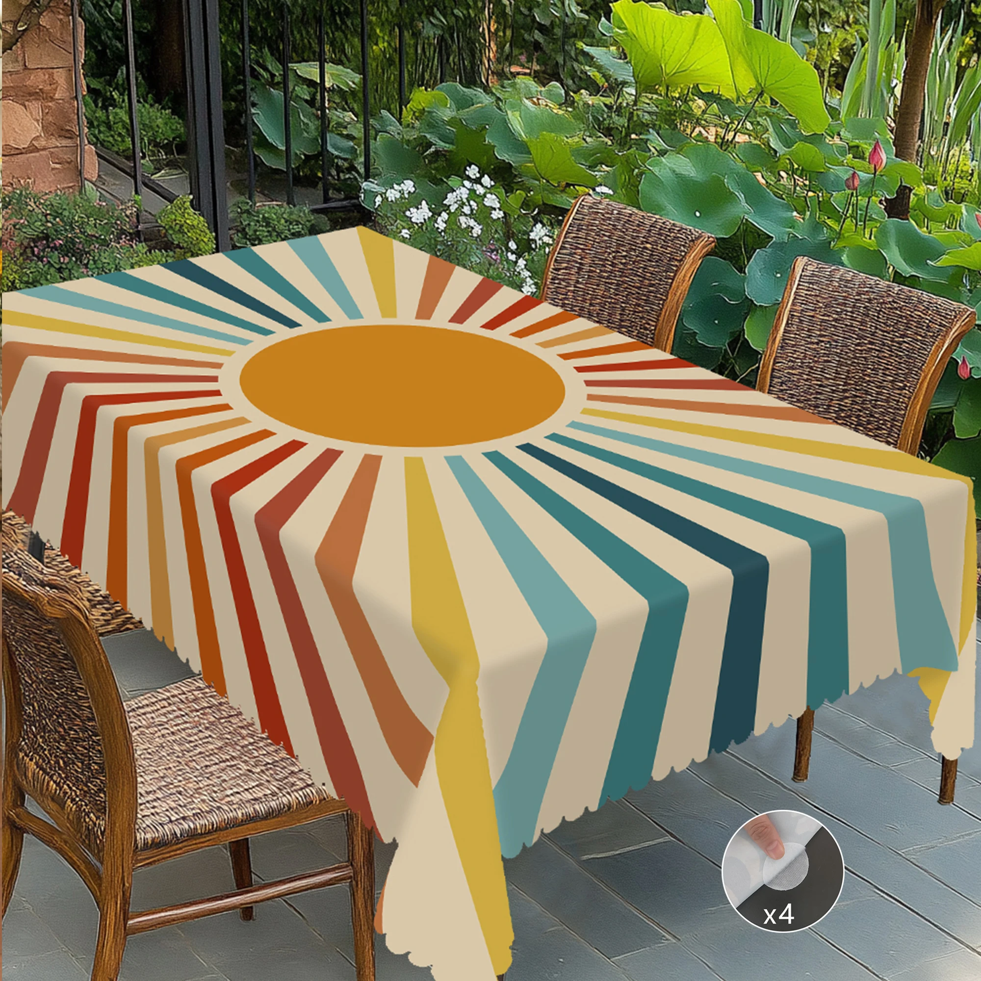 1 pieza de mantel temático bohemio, estilo granja rural retro marroquí, diseño de patrón de sol colorido, adecuado para picnic