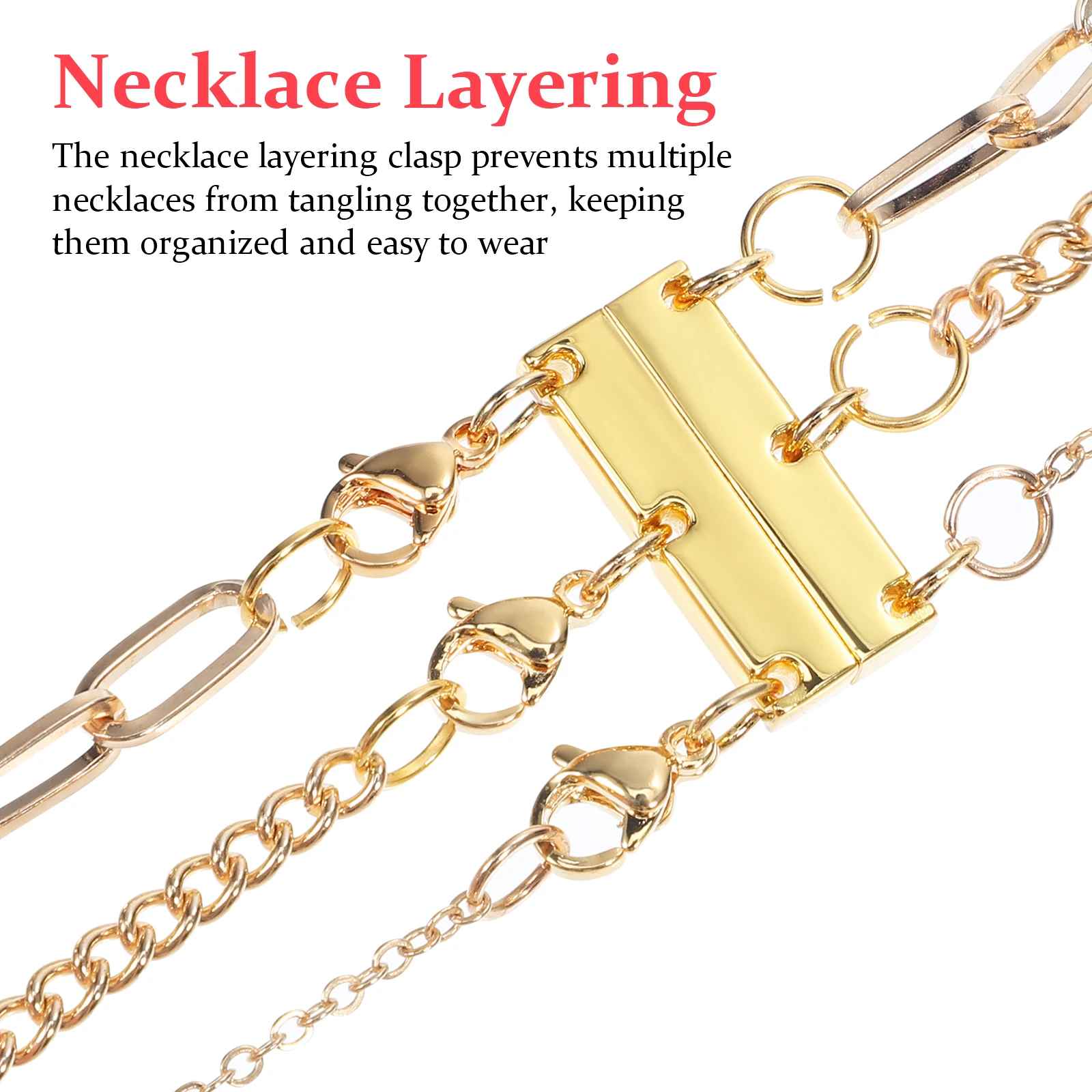 

2 Pcs Magnetic Necklace Buckle Multi Layering Clasps Necklaces Layered Stacking Rectangle Two