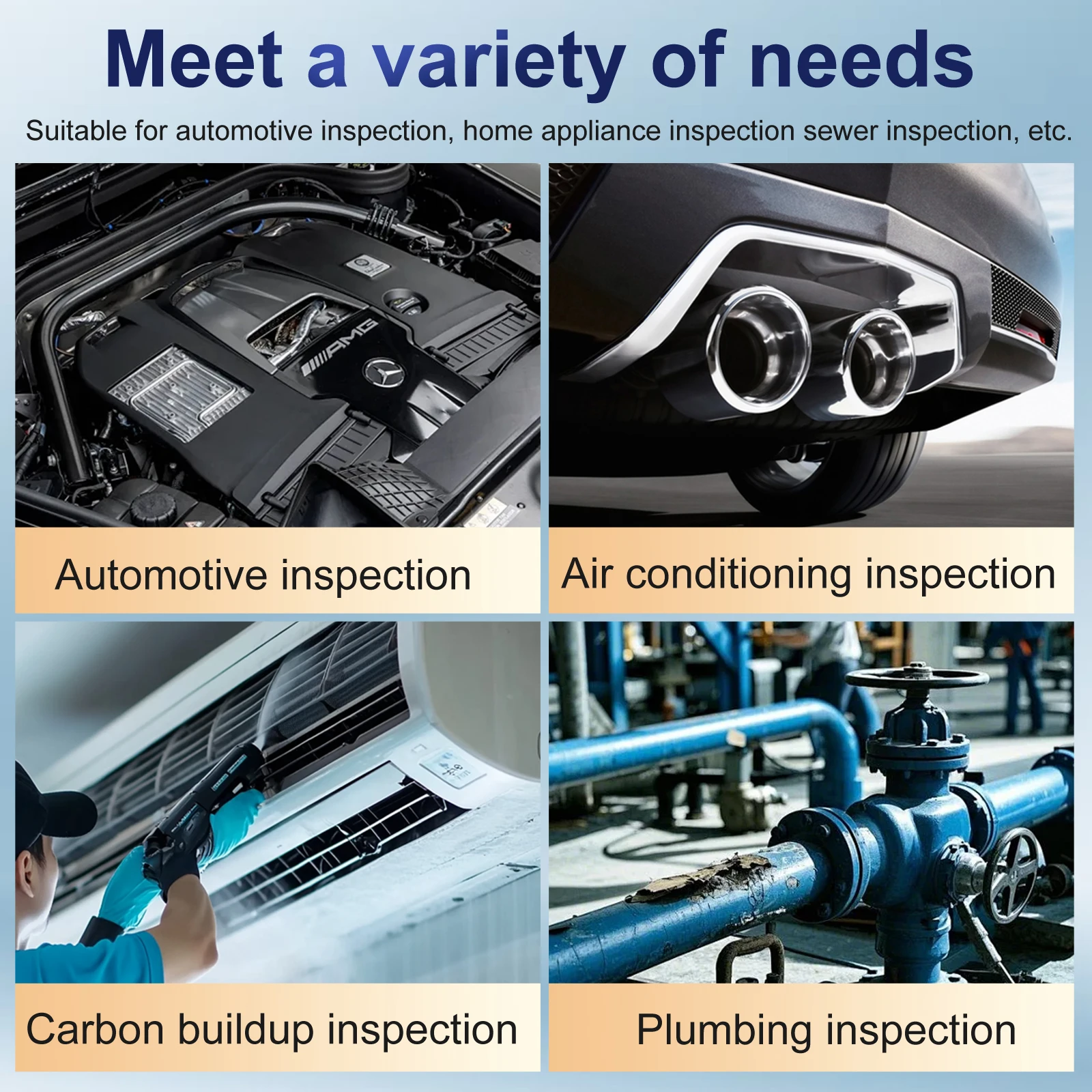 8mm Industrial Endoscope 4.3 In IPS Screen HD1080P Pipe Sewer Inspection Borescope IP67 Waterproof With 2600mAh For Car