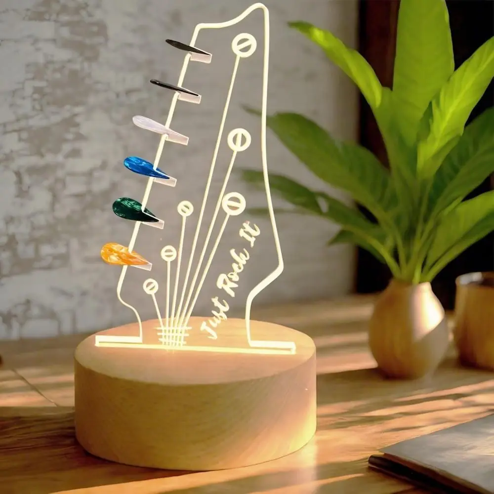 

Light Up Guitar Pick Holder Wood Base Acrylic Guitar Pick Display Stand with Light Music Gift Night Light