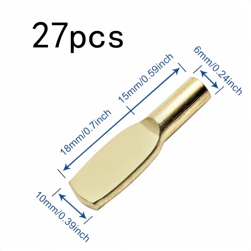 27 pcs 6mm Gold Shelf Pins, Spoon-Shaped Design, Cabinet Shelving Wardrobe Layer Pins, Gold Plated Finish