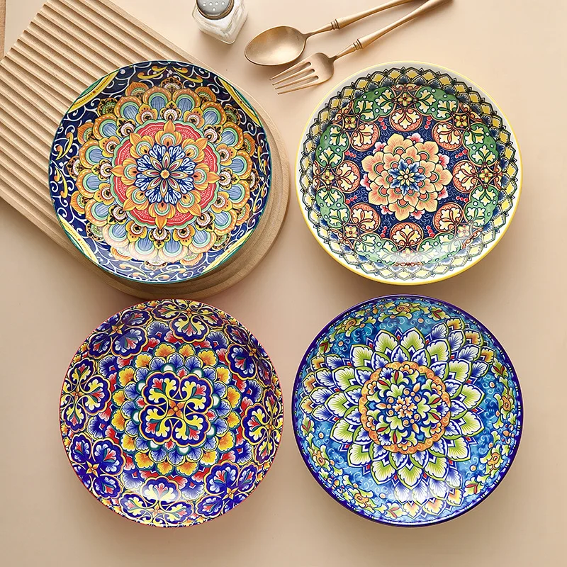 DSA household bone china western food hand-painted plate soup bowl hotel shallow plate light luxury bone porcelain plate home