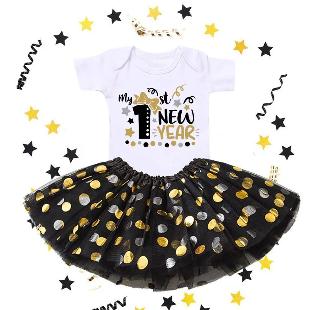 My First New Year Outfit Girls Bodysuit+Skirt Set Girls Happy New Year’s Outfit Toddler Infant Baby Girl Cute Tutu Set Clothes