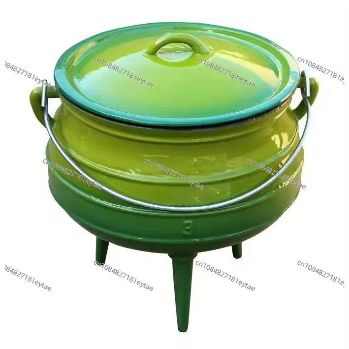 Brand New Stocked Enamel Cast Iron Potjie Pot for Outdoor Camping & Home Cooking 7.8Liter Three Legs Cauldron Kettle Dutch Oven