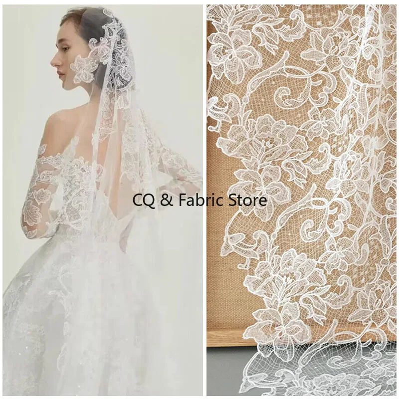 

NEW Hollow Lace Fabric Off White Wedding Veil Bridal Gowns Dresses Sewing Lace Material Designer Fabric By the yard