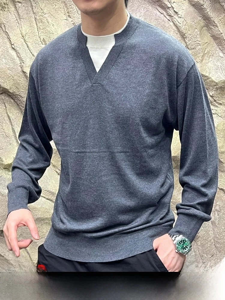 

Italian Sle Simple Wool Blend Men's Busin Knitted irt Trendy Collar Design Polyester Acrylic Nylon Viscose Lyocell Wool