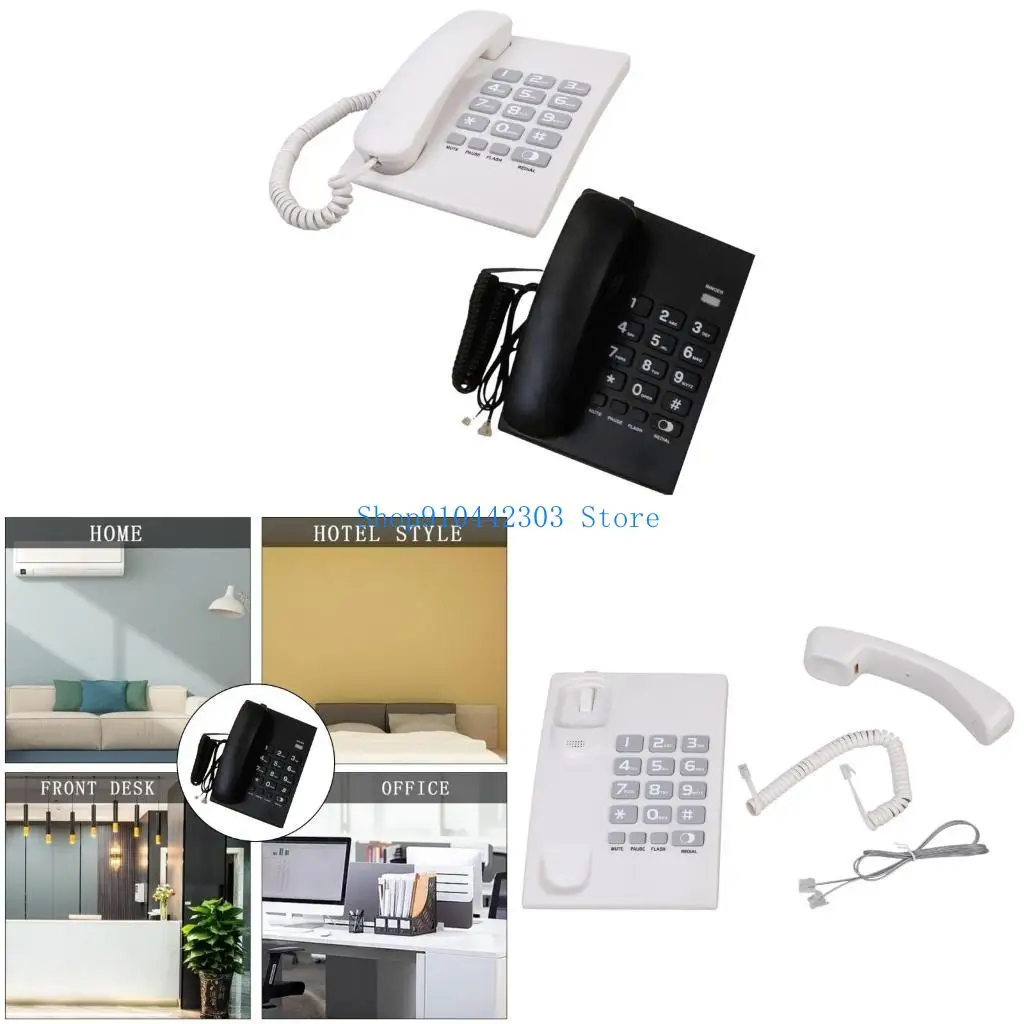 L4MD Corded Telephone Desktop House Phone Emegency Telephone Elderly Big Button Integrated Telephone for Home Office