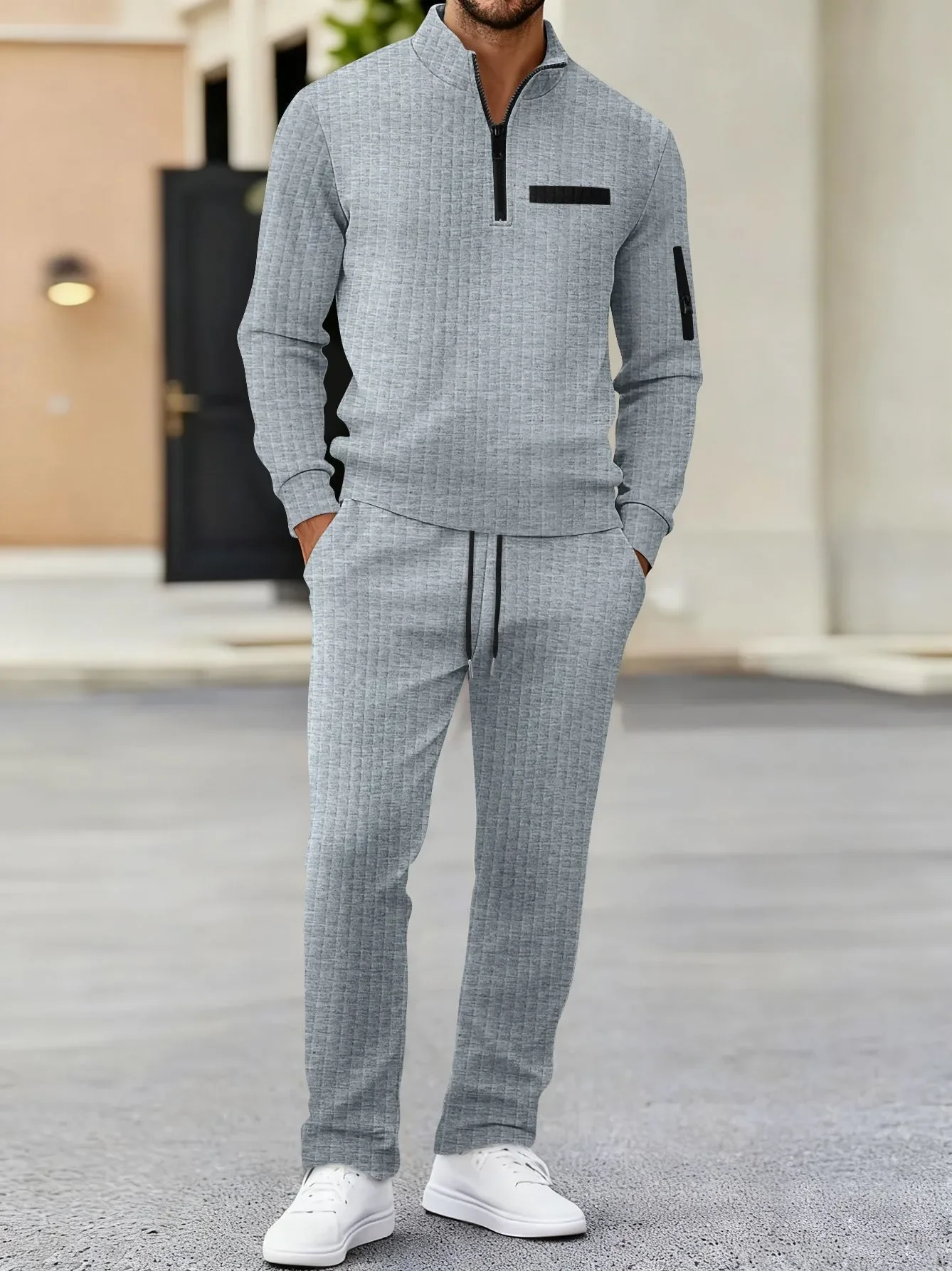 

Men's Checkered Polo Shirt & Pants Set 2 Piece Tracksuit for Golf Sports Casual Wear Activewear Men's Leisure Sports Suit