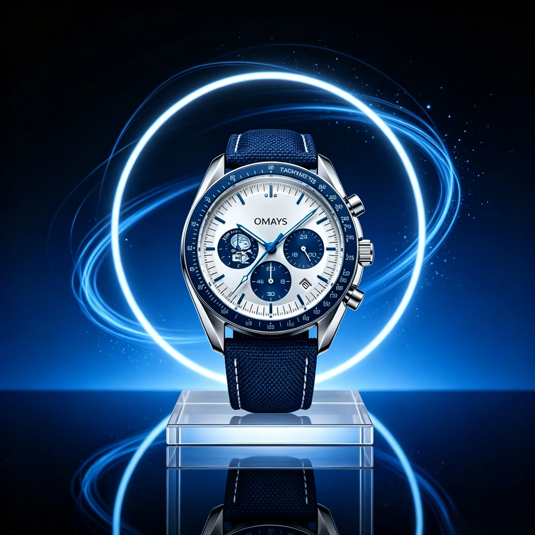 OMAYS  Men's Luxury Sport Watch, 50th Anniversary Edition, Blue Nylon Band, Chronograph Quartz Wristwatch