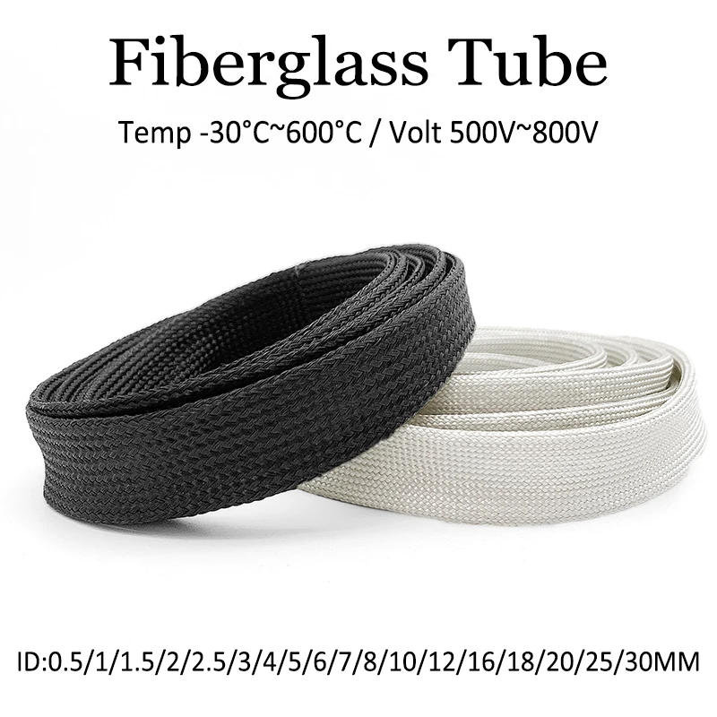 

600 градусов C, внутренний диаметр высокой температуры, 0,5 мм ~ 30 мм, втулки из стекловолокна без щелочи, белые/черные трубы, теплозащитная/огнестойкая трубка для кабелей и проводов
