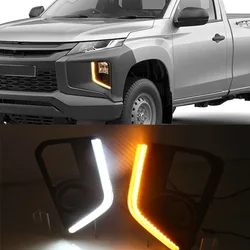 LED DRL Daytime Running Lights For Mitsubishi Triton L200 2019 2020 Led Fog Light Cover with Yellow Turn Signal Lamp