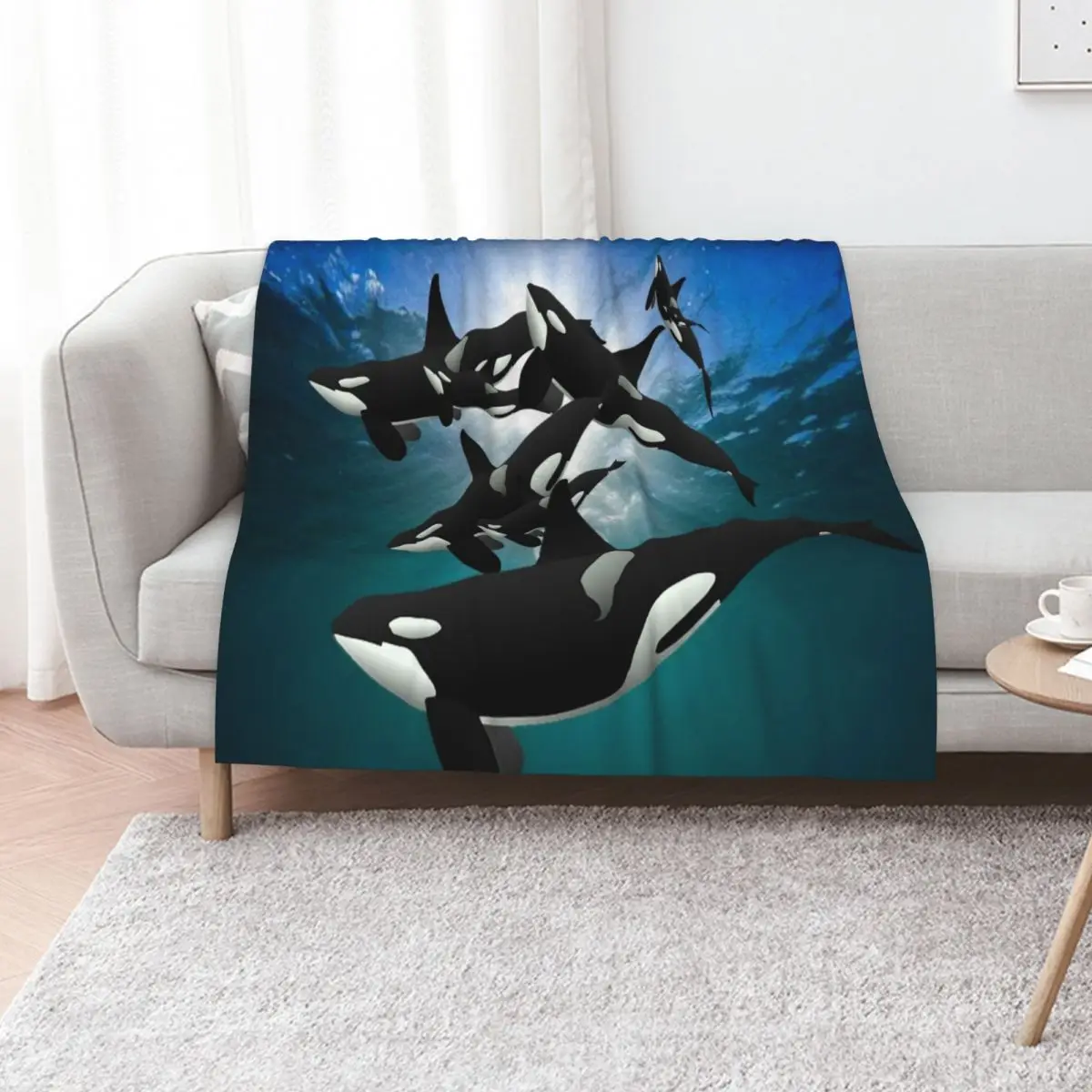 Ocean Orcas, Killer Whales and Calves Throw Blanket blankets ands Thins for winter Thin for babies Flannel Fabric Blankets