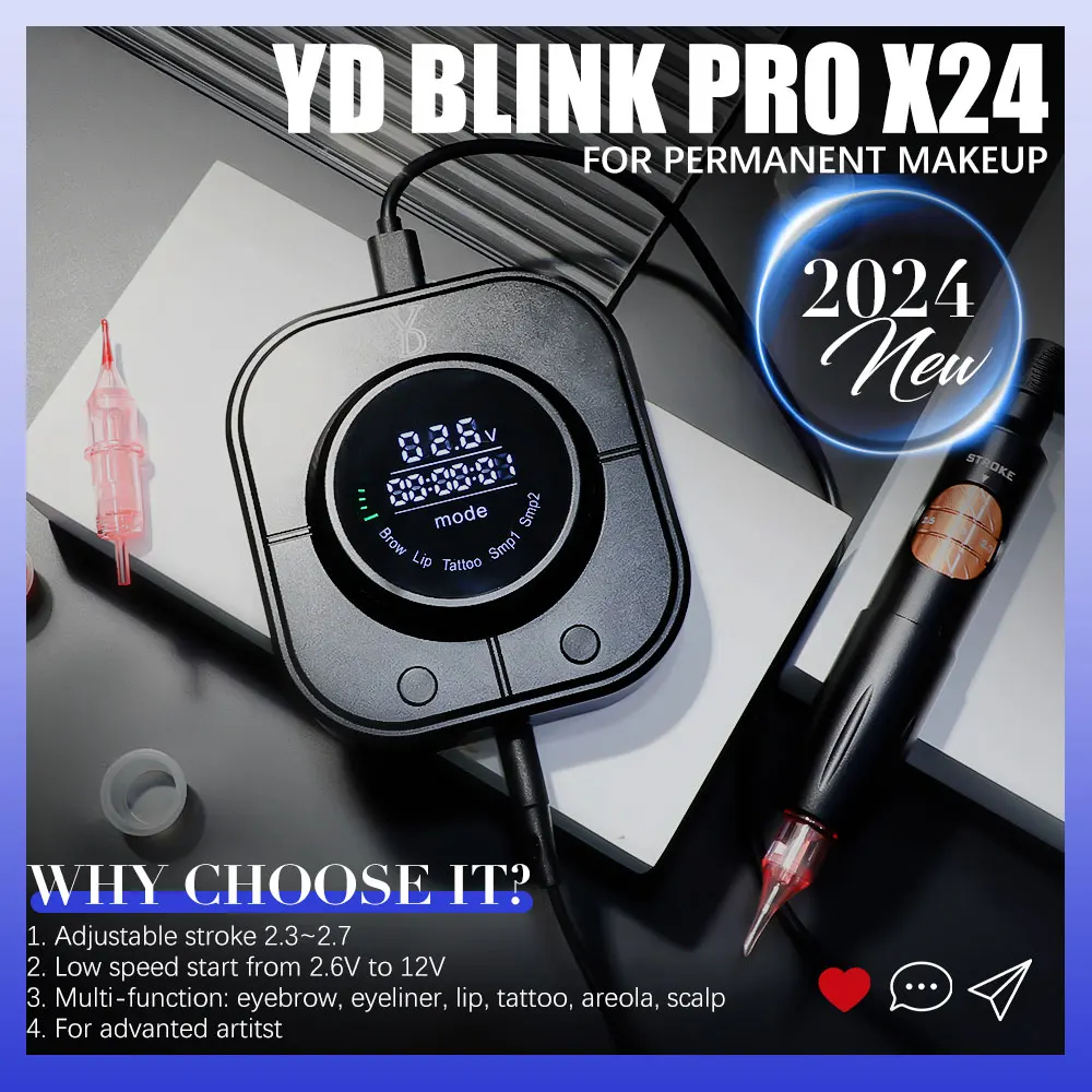 Tattoo Kit YD Blink Pro X24 PMU Permanent Makeup Kit New Professional Tattoo Machine Kit Power Supply Inks Rotary Tattoo Pen Kit