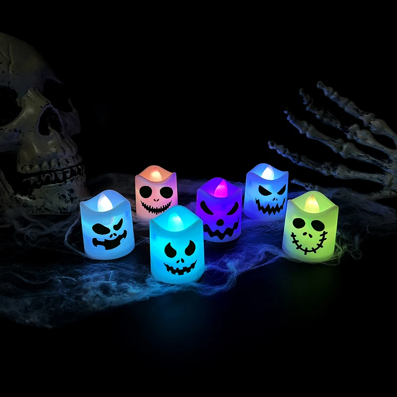 6Pcs Halloween LED Candle Lights Electronic Colorful Ghost Candlestick Light Horror Prop Halloween Party  Haunted House Decor