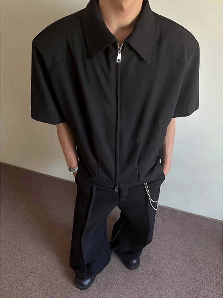 

Cleanfit Summer Padded oulder ort Sve Jaet Men's Boxy Collar ort Double Zipper Top Outerwear Casual Loose Fit