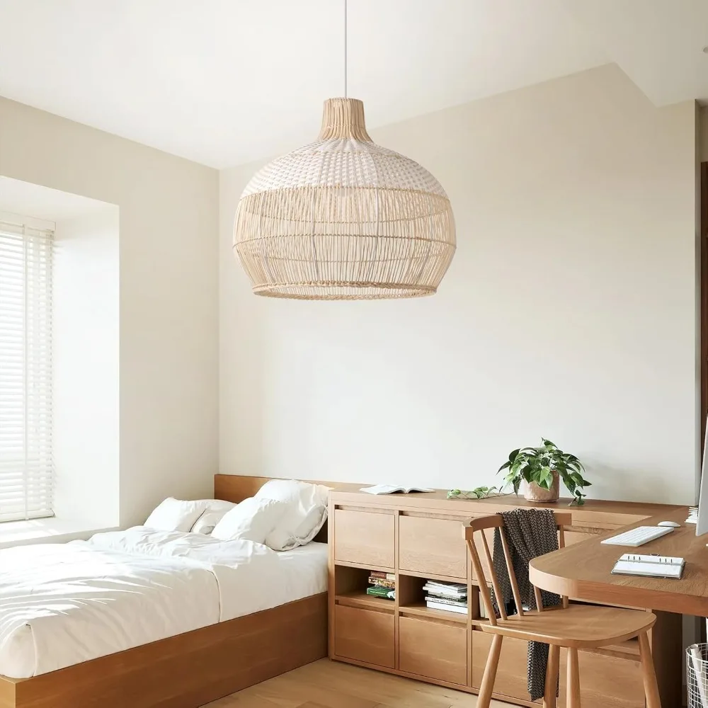 등나무 샹들리에 다이닝 룸 거실 펜던트 조명 Handwovenn 대나무 천장 매달려 전등 샹들리에 35CM