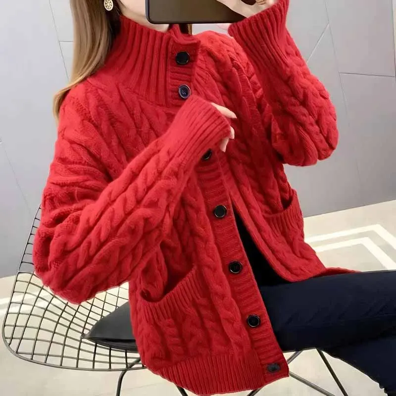 

Women Knitwear Cardigan Sweater Coat Female Autumn Attire New Thickening Loose Fitting Fashionable Versatile Cardigans Knitting