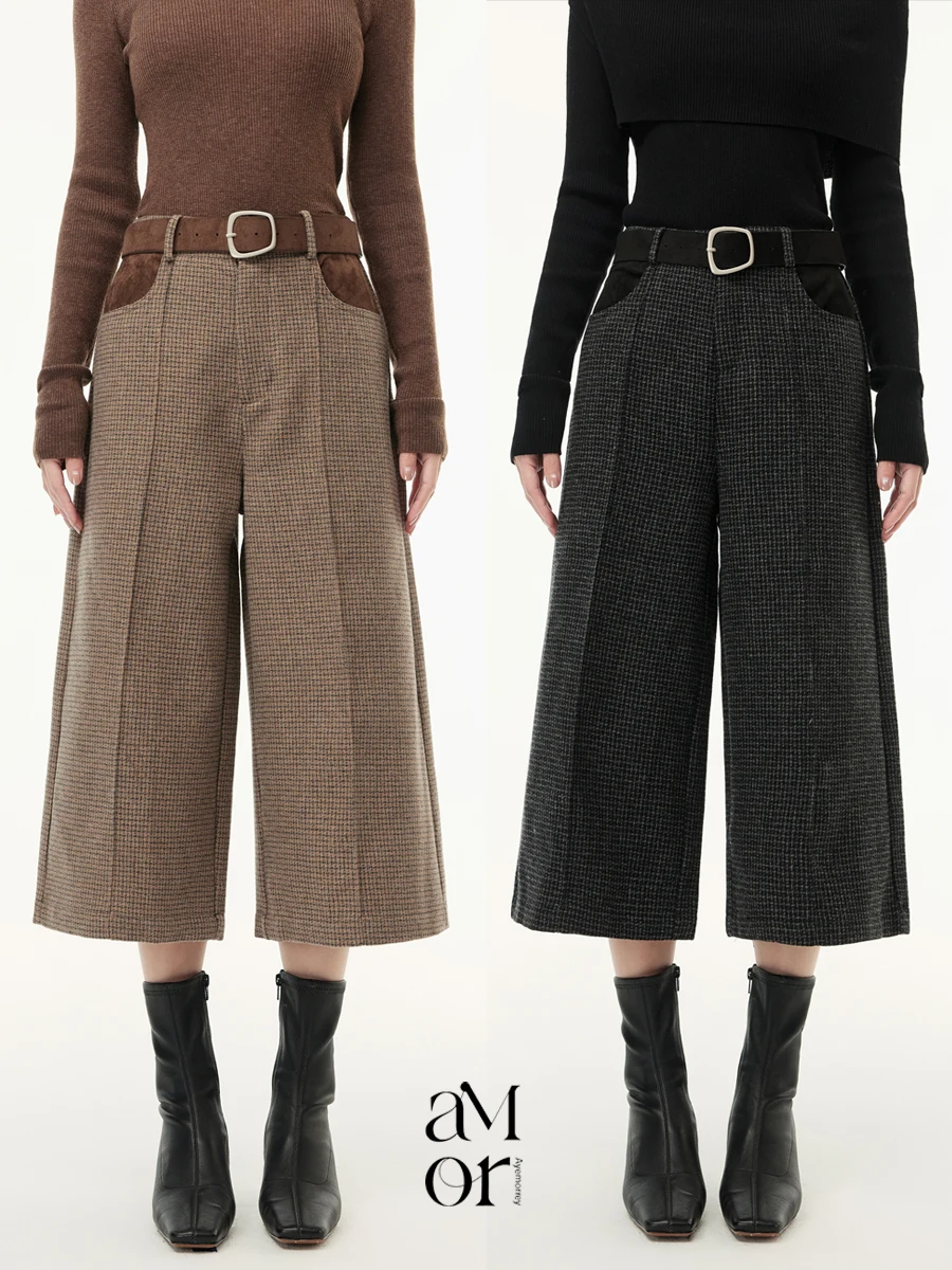 

Шерстяные брюки в клетку Ayemorrey Long Termism для осени и зимы, 7/9 длины, с высокой талией, универсальные, качественные, модные, женские деловые брюки