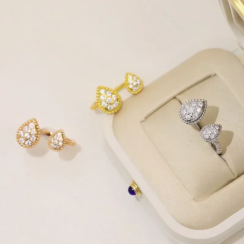 

Classic 925 Sterling Silver Inlaid Zircon Water Drop Shape Ring for Women's Charm Fashion Brand Advanced Design Jewelry