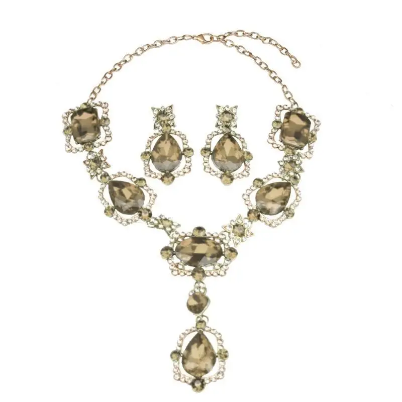 31BB Crystal Inlayed Jewelry Set Elegant Crystal Gemstones Neck Jewelry Set to Enhances Your Evening Gown Look
