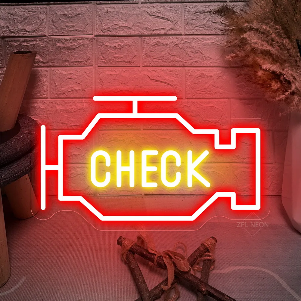 Check Engine Neon Led Sign Repair Shop Decoration  Garage Workshop Car Auto Bedroom Decor Wall Hanging Bar Neon Lights LED Lamps