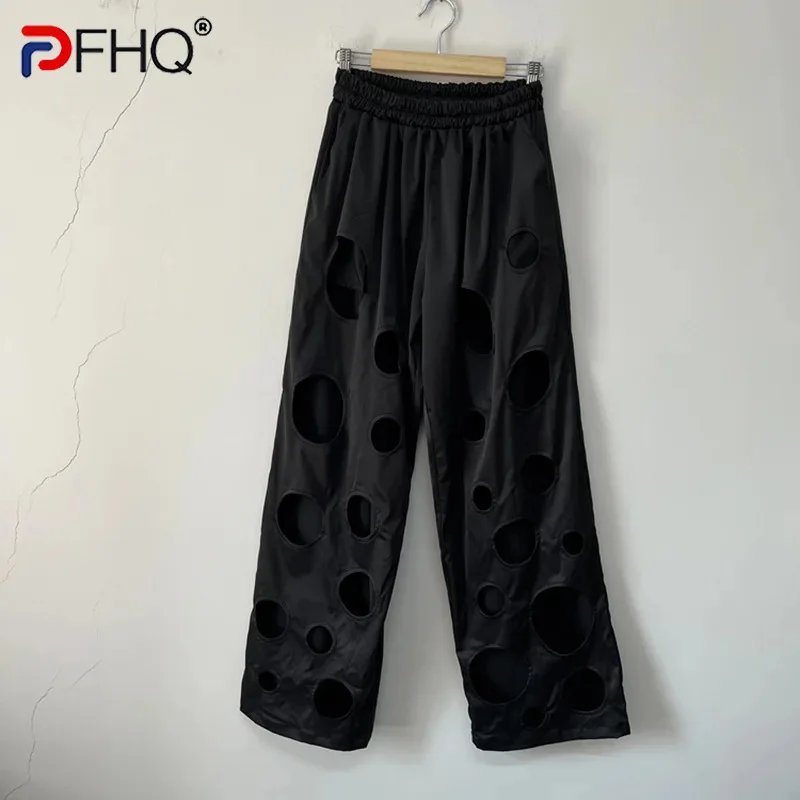 

PFHQ Men's Summer Hole Sexy Pants Trendy Loose Fitting Elastic Waist Perforated Personality Streetwear Male Trousers New 21Z4660