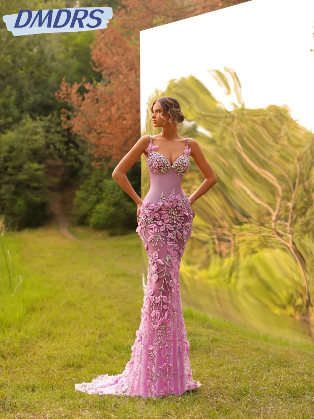 

Light Purple Gorgeous Crystal Evening Dress Illusion Thin Straps Mermaid Wedding Party Gown Customized Shiny Prom Dresses