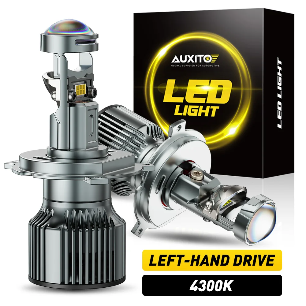 

AUXITO 2 шт. светодиодные лампы для фар Turbo H4 4300K белые HB2 9003, ближний/дальний свет, проекционные линзы, 110W CANBUS 30000LM